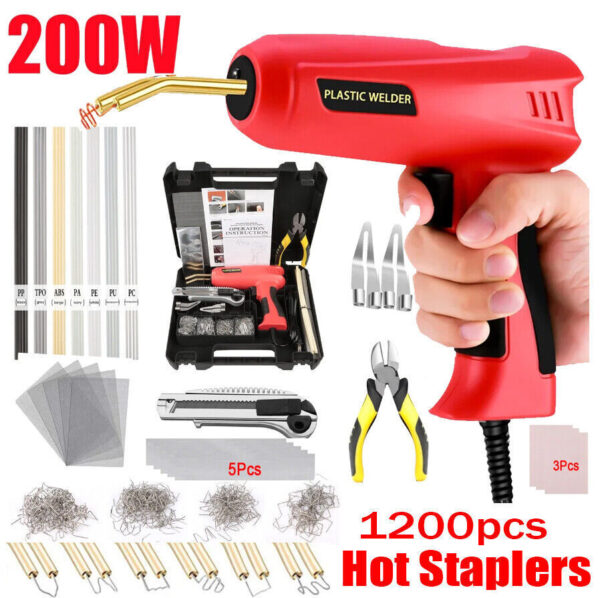 200W Hot Stapler Car Bumper Fender Welder Gun Plastic Repair Kit 1200 Staples