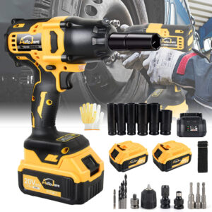 Cordless Impact Wrench Set 1/2" 1200Nm High Torque Brushless Drill 2 Battery