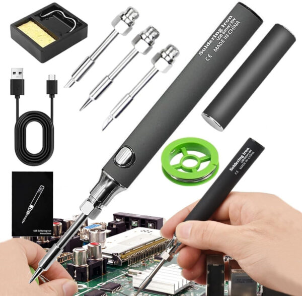 （Gray）Cordless Soldering Iron Kit, USB Rechargeable Portable Cordless Soldering