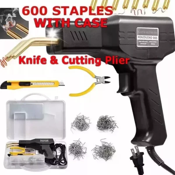 Hot Stapler Car Bumper Fender Fairing Welder Gun Plastic Repair Kit +600 Staples