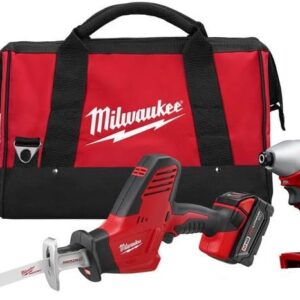 Milwaukee 2695-24 M18 18V Cordless Power Tool Combo Kit with Hammer Drill, Impact Driver, Reciprocating Saw, and Work Light (2 Batteries, Charger, and Tool Case Included)