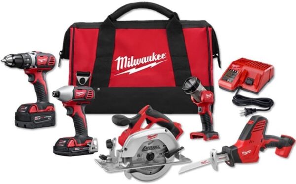 Milwaukee 2695-25CX M18 Lithium-Ion Cordless Combo Kit, 5-Tool, 18-Volt