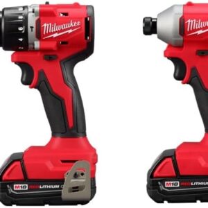 Milwaukee 3610-22CT M18 18V Li-ion Brushless Cordless Compact Hammer Drill/Impact Combo Kit (2-Tool) (New Gen), Red