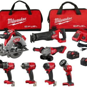 Milwaukee M18 FUEL 18V Lithium-Ion Brushless Cordless Combo Kit with Two 5.0 Ah Batteries, 1 Charger, 2 Tool Bags (7-Tool)