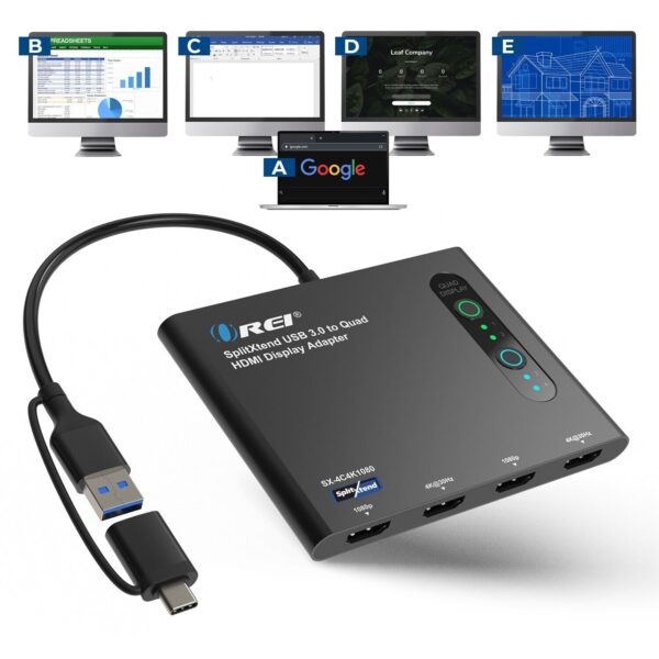 OREI SplitXtend USB 3.0 to Quad HDMI Display Adapter (SX-4C4K1080)