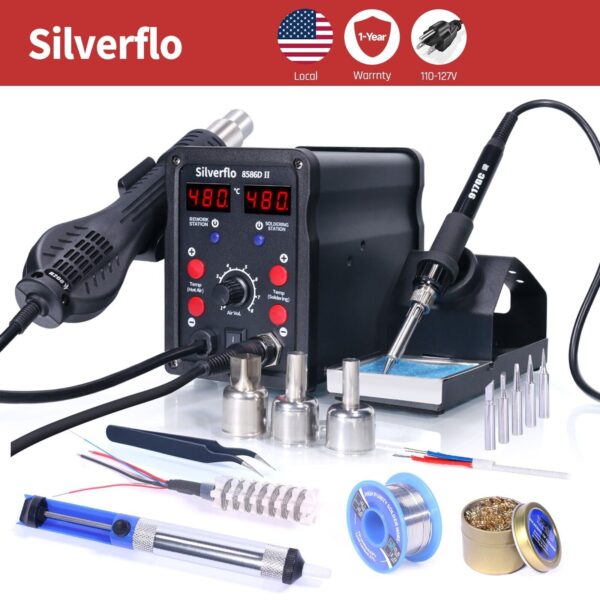 Silverflo 8586D Solder Station 2 in 1 Soldering Iron Kit Hot Air Rework station